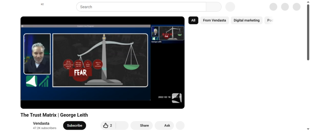 The Trust Matrix fear side showing a scale tipped by fear with questions like Will we actually use it and What will the performance metrics be