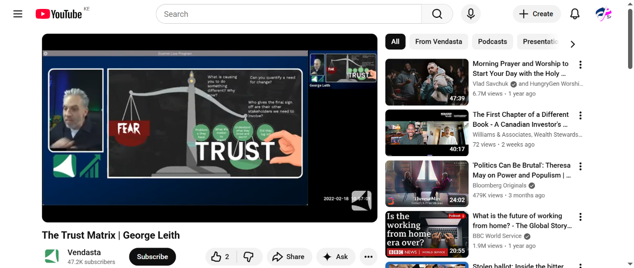 The Trust Matrix diagram showing key discovery questions that build trust including What is causing you to do something different and Can you quantify a need for change
